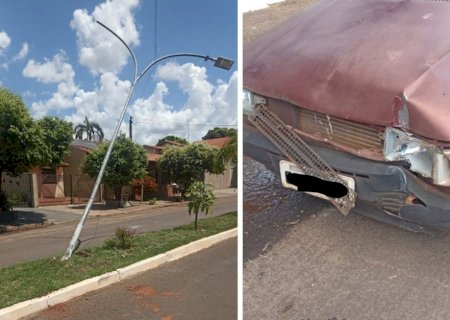 IVINHEMA: Motorista sem CNH bate carro em poste na Avenida Brasil e criança fica ferida