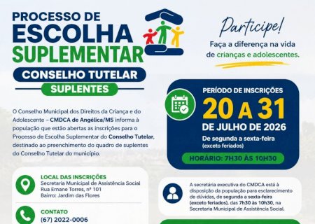 CMDCA de Angélica abre inscrições para Processo de Escolha Suplementar de suplentes do Conselho Tutelar